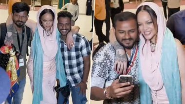 Rihanna Wins Hearts by Posing With Paparazzi at Jamnagar Airport Following Stellar Performance at Anant Ambani–Radhika Merchant’s Pre-Wedding Celebrations (Watch Video)